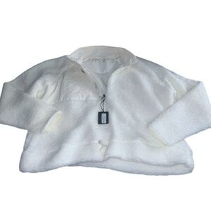 NWT Antigua Plus Size Quarter Zip Fleece Cropped Pullover White Ivory 3XL New